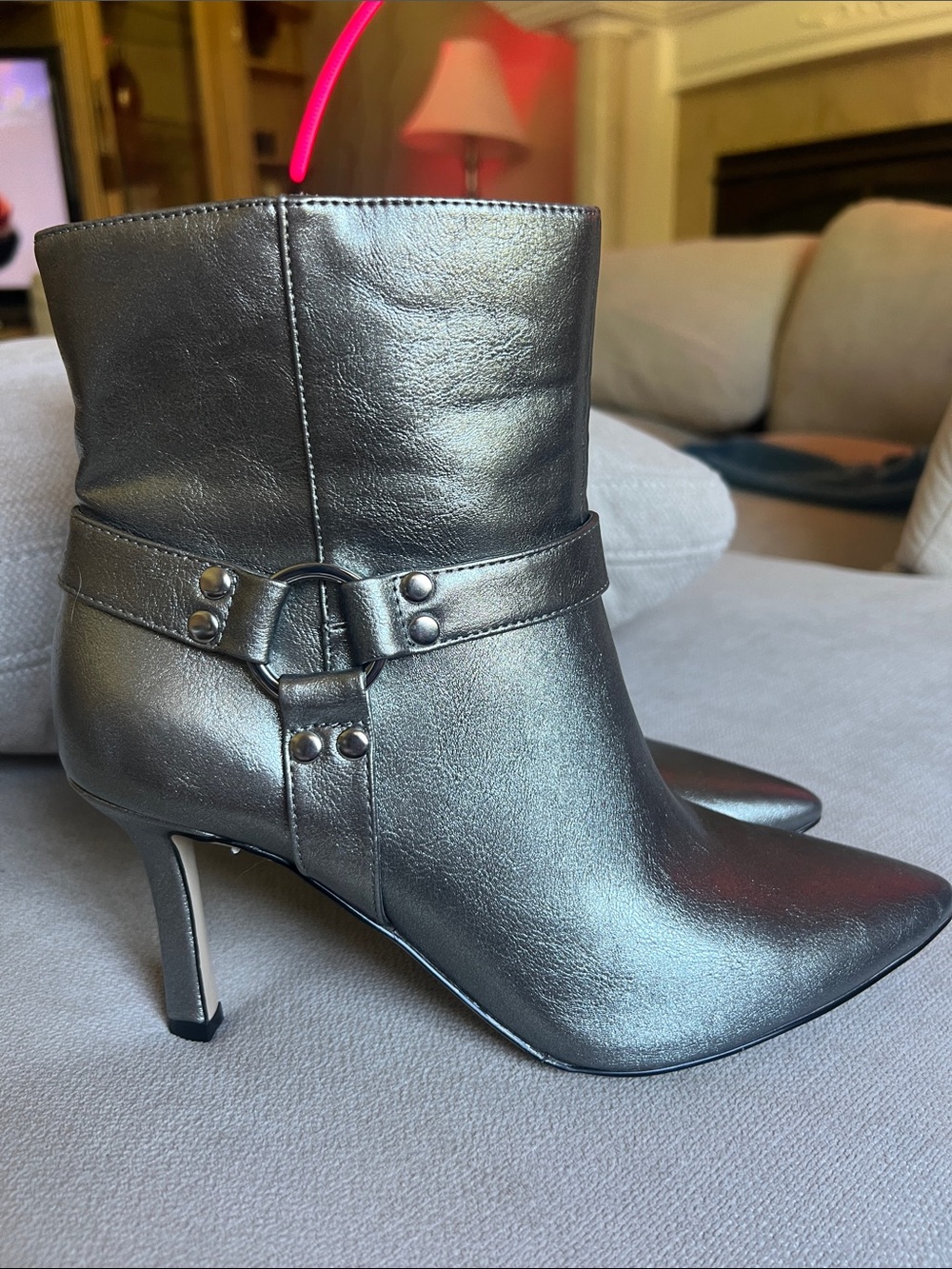 Jessica Simpson Metallic Silver Pointed-Toe Ankle Boots - Women